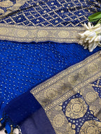 Blue Bandhani Modal Silk Suit With Bandhani Pure Georgette Dupatta - Luxurion World