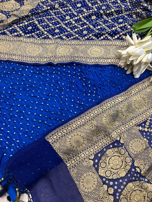 Blue Bandhani Modal Silk Suit With Bandhani Pure Georgette Dupatta - Luxurion World