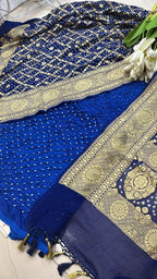 Blue Bandhani Modal Silk Suit With Bandhani Pure Georgette Dupatta - Luxurion World
