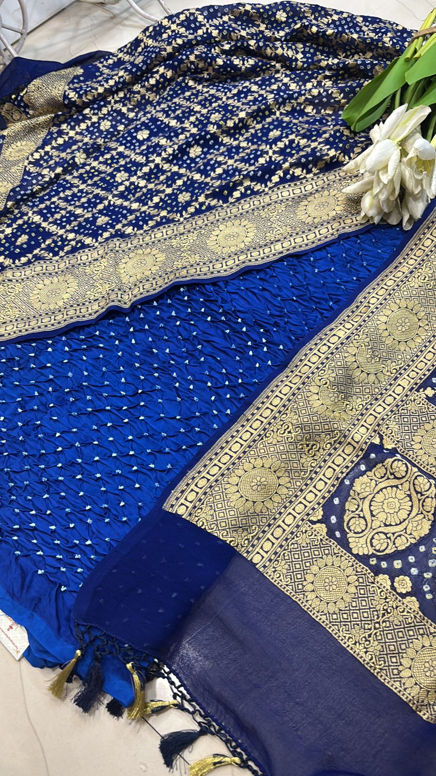 Blue Bandhani Modal Silk Suit With Bandhani Pure Georgette Dupatta - Luxurion World