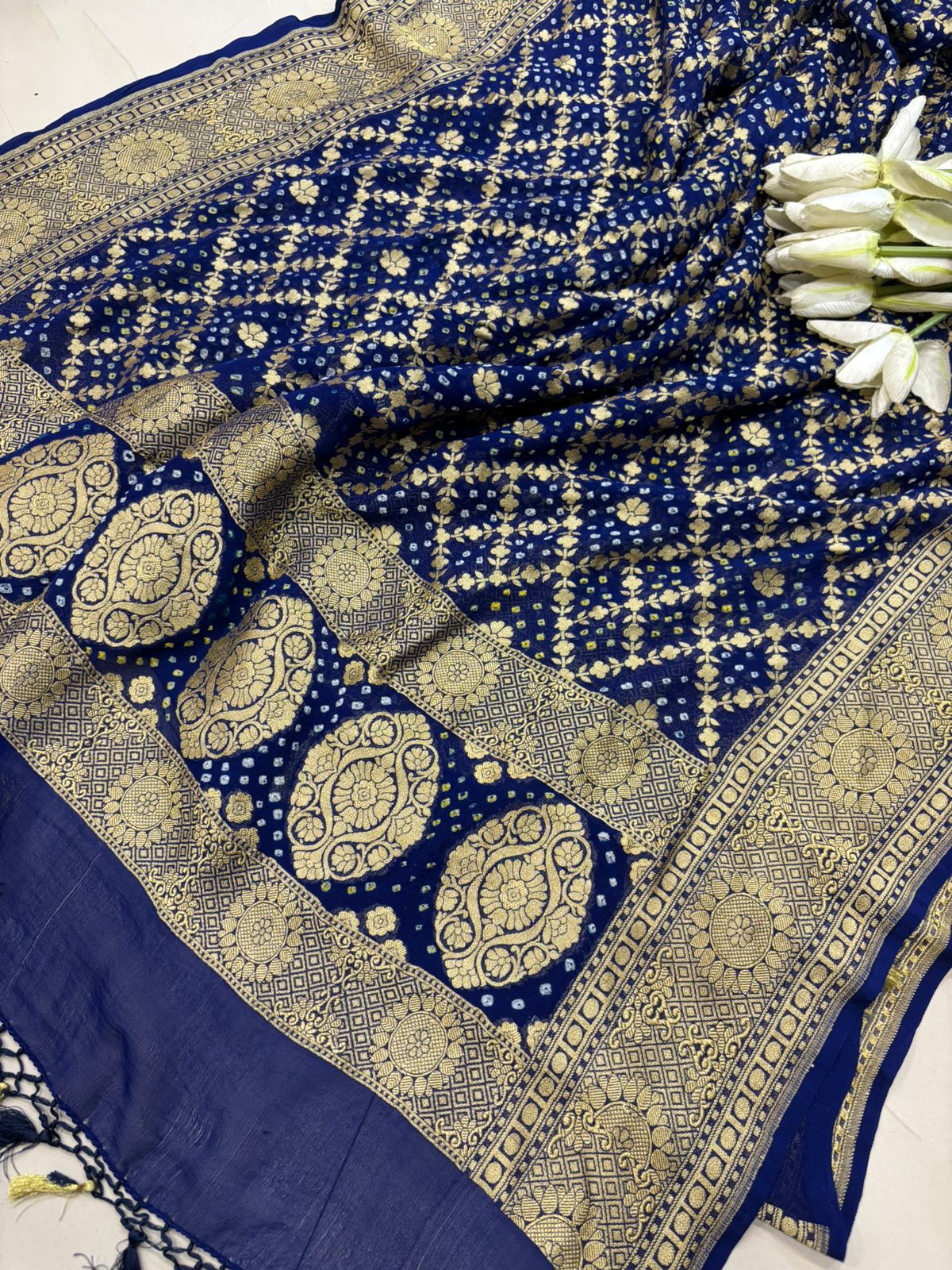 Blue Bandhani Modal Silk Suit With Bandhani Pure Georgette Dupatta - Luxurion World
