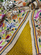 Yellow Bandhani Modal Silk Suit — Kantha Embroidered Bangalore Silk Dupatta, Festive