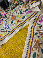Yellow Bandhani Modal Silk Suit — Kantha Embroidered Bangalore Silk Dupatta, Festive