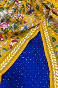 Blue Bandhani Modal Silk Suit — Kantha Flower Dupatta, Festive