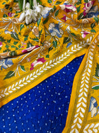 Blue Bandhani Modal Silk Suit — Kantha Flower Dupatta, Festive