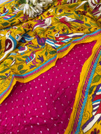 Pink Bandhani Modal Silk Suit — Kantha Bird Dupatta, Festive