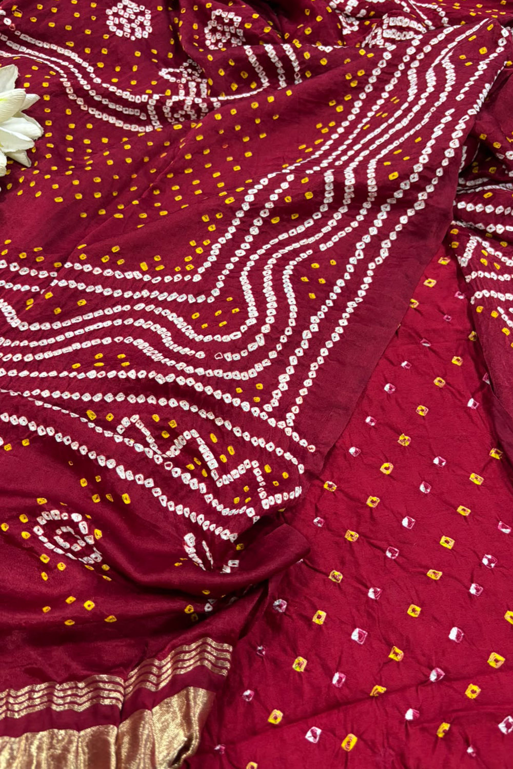 Maroon Bandhani Pure Gajji Silk Suit With Maroon Bandhani Gajji Silk Dupatta
