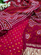 Maroon Bandhani Pure Gajji Silk Suit With Maroon Bandhani Gajji Silk Dupatta
