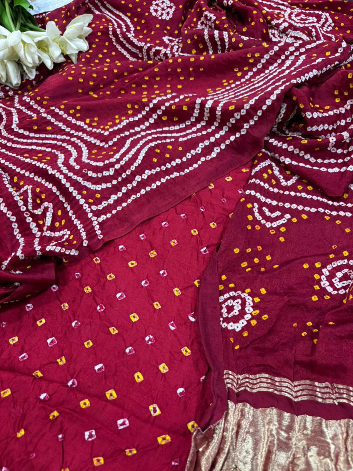 Maroon Bandhani Pure Gajji Silk Suit With Maroon Bandhani Gajji Silk Dupatta