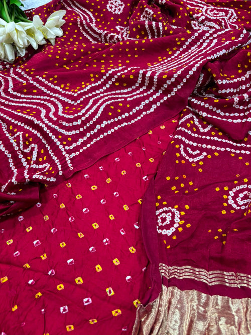 Maroon Bandhani Pure Gajji Silk Suit With Maroon Bandhani Gajji Silk Dupatta