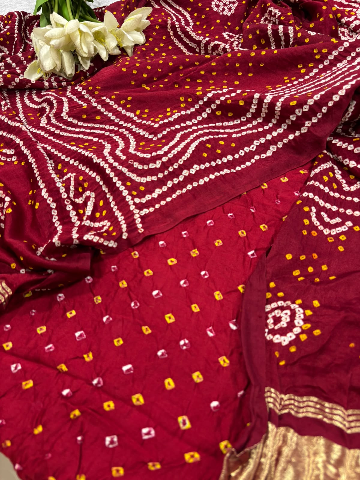 Maroon Bandhani Pure Gajji Silk Suit With Maroon Bandhani Gajji Silk Dupatta