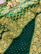 Green Bandhani Modal Silk Suit With Blue & Green Banarasi Bandhani Pure Georgette Dupatta