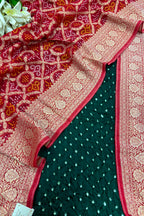 Green Bandhani Modal Silk Suit With Red Banarasi Bandhani Weaved Georgette Dupatta