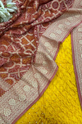 Yellow Bandhani Modal Silk Suit With Brown Banarasi Georgette Dupatta