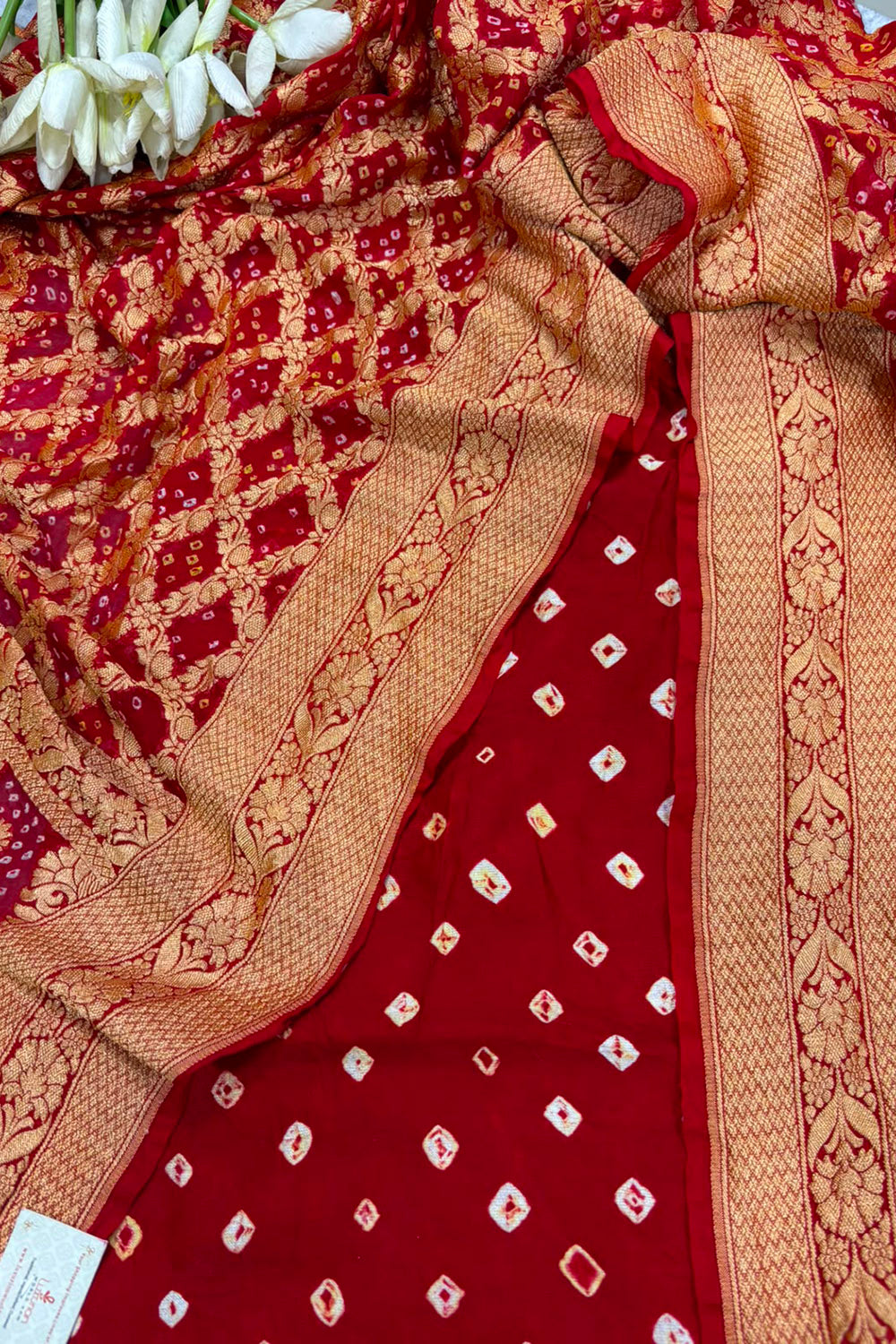 Red Bandhani Modal Silk Suit With Red Banarasi Bandhani Pure Georgette Dupatta