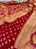 Red Bandhani Modal Silk Suit With Red Banarasi Bandhani Pure Georgette Dupatta