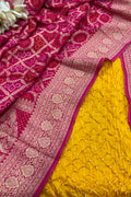 Yellow Bandhani Modal Silk Suit With Pink Banarasi Bandhani Georgette Dupatta