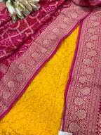 Yellow Bandhani Modal Silk Suit With Pink Banarasi Bandhani Georgette Dupatta