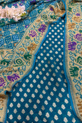 Blue Banarasi Handloom Pure Georgette Suit With Bandhani Dupatta