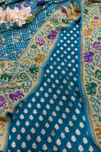 Blue Banarasi Handloom Pure Georgette Suit With Bandhani Dupatta