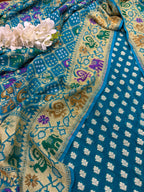 Blue Banarasi Handloom Pure Georgette Suit With Bandhani Dupatta