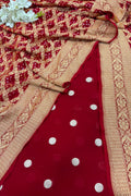 Red Banarasi Handloom Pure Georgette Suit With Bandhani Dupatta