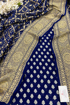Blue Handloom Banarasi Pure Georgette Suit With Bandhani Pure Georgette Dupatta