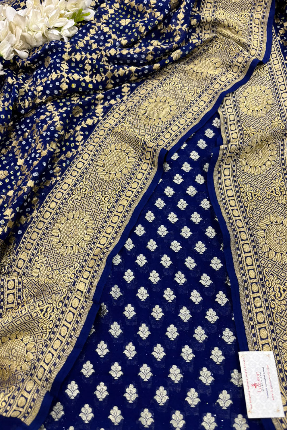 Blue Handloom Banarasi Pure Georgette Suit With Bandhani Pure Georgette Dupatta