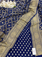 Blue Handloom Banarasi Pure Georgette Suit With Bandhani Pure Georgette Dupatta