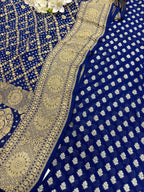 Blue Handloom Banarasi Pure Georgette Suit With Bandhani Pure Georgette Dupatta