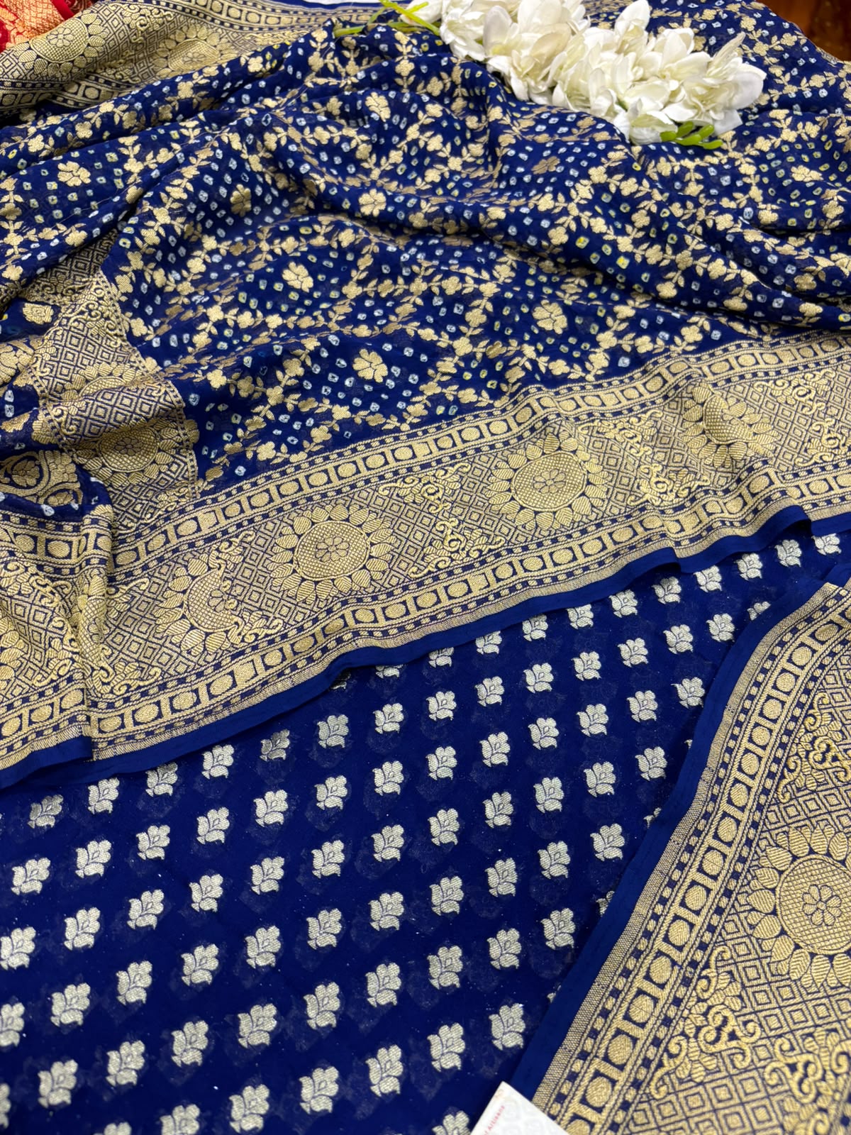 Blue Handloom Banarasi Pure Georgette Suit With Bandhani Pure Georgette Dupatta