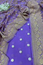 Lavender Handloom Banarasi Pure Georgette Suit With Bandhani Pure Georgette Dupatta