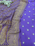 Lavender Handloom Banarasi Pure Georgette Suit With Bandhani Pure Georgette Dupatta