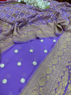 Lavender Handloom Banarasi Pure Georgette Suit With Bandhani Pure Georgette Dupatta