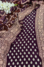 Wine Handloom Banarasi Pure Georgette Suit With Bandhani Pure Georgette Dupatta