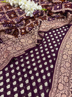 Wine Handloom Banarasi Pure Georgette Suit With Bandhani Pure Georgette Dupatta