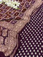 Wine Handloom Banarasi Pure Georgette Suit With Bandhani Pure Georgette Dupatta