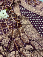 Wine Handloom Banarasi Pure Georgette Suit With Bandhani Pure Georgette Dupatta