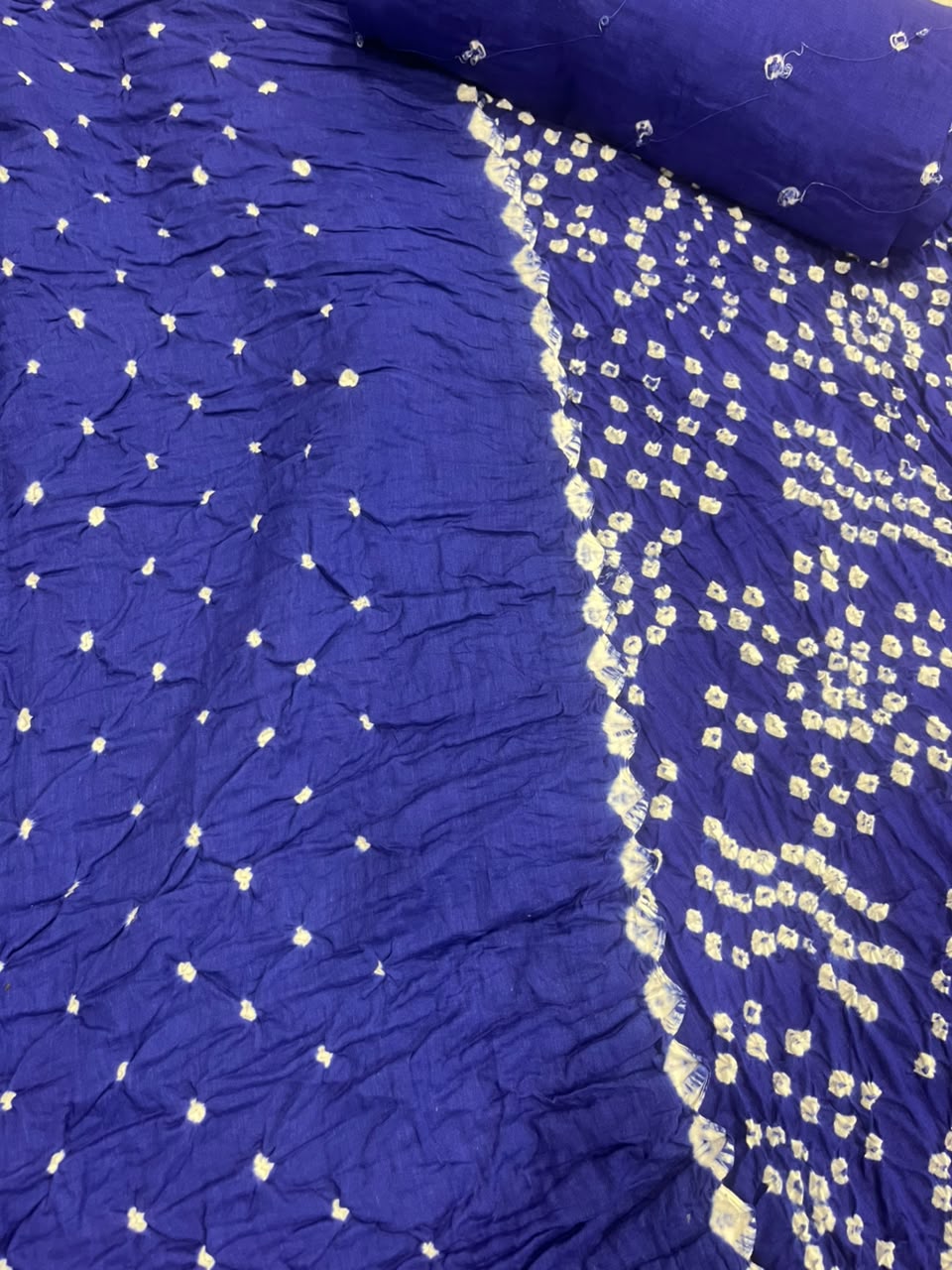 IS4B2AR926103001 Blue Bandhani Modal Cotton Three Piece Unstitched Suit Set