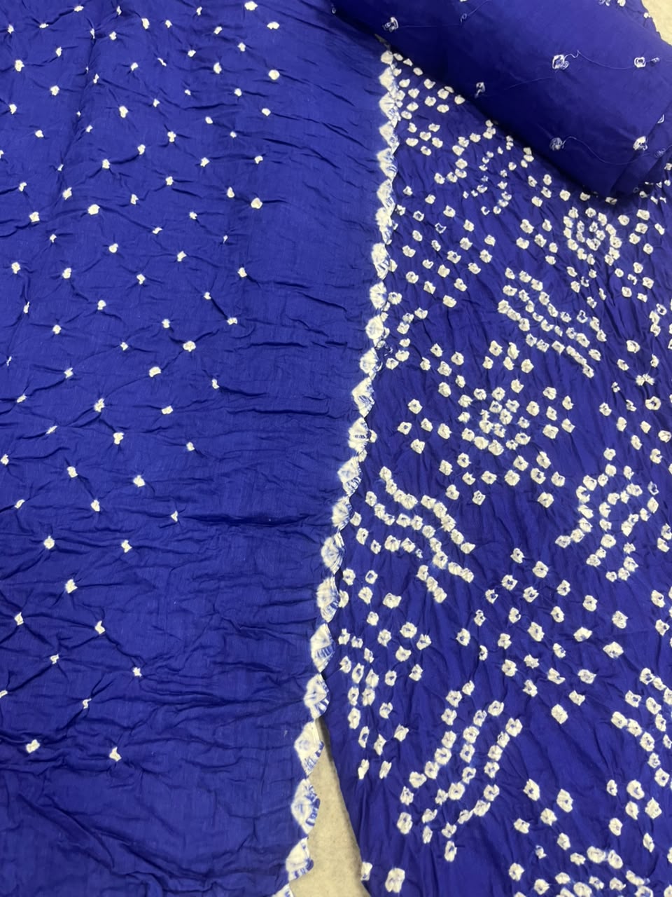 IS4B2AR926103001 Blue Bandhani Modal Cotton Three Piece Unstitched Suit Set