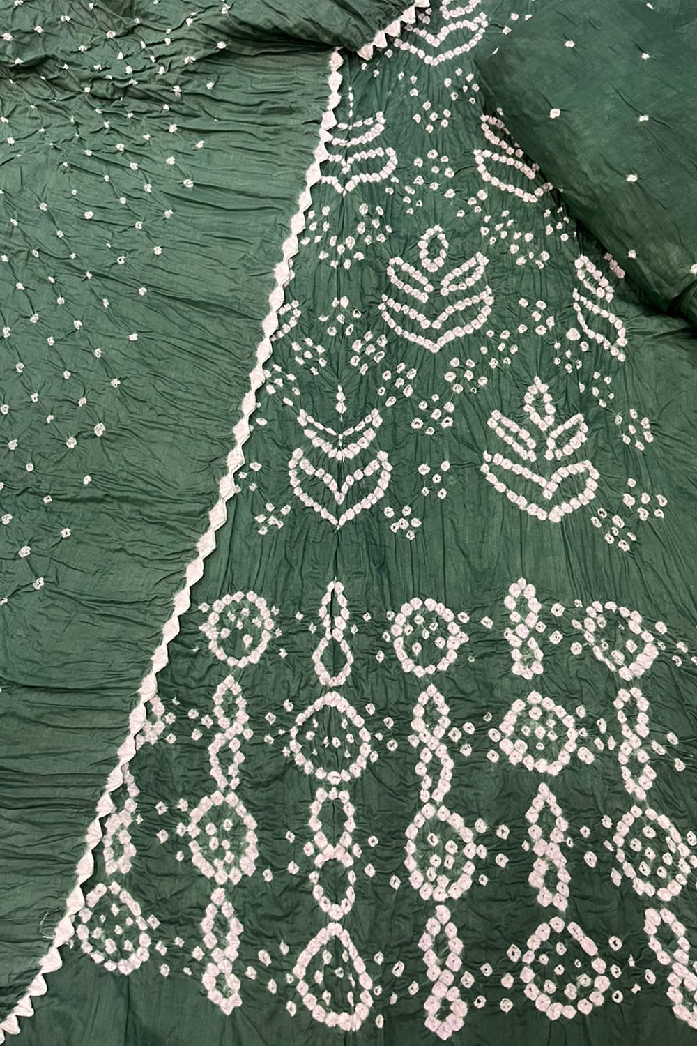 IS4B2AR926103002 Green Bandhani Modal Cotton Three Piece Unstitched Suit Set