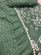 IS4B2AR926103002 Green Bandhani Modal Cotton Three Piece Unstitched Suit Set