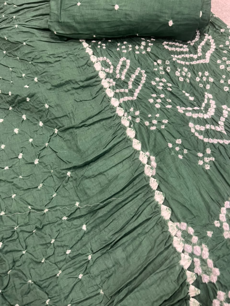 IS4B2AR926103002 Green Bandhani Modal Cotton Three Piece Unstitched Suit Set