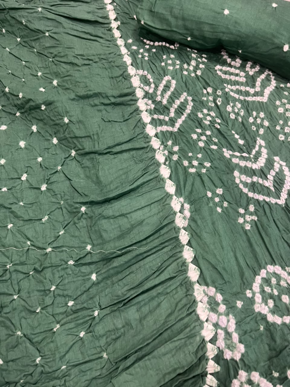 IS4B2AR926103002 Green Bandhani Modal Cotton Three Piece Unstitched Suit Set