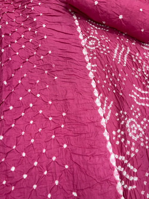 IS4B2AR926103003 Pink Bandhani Modal Cotton Three Piece Unstitched Suit Set