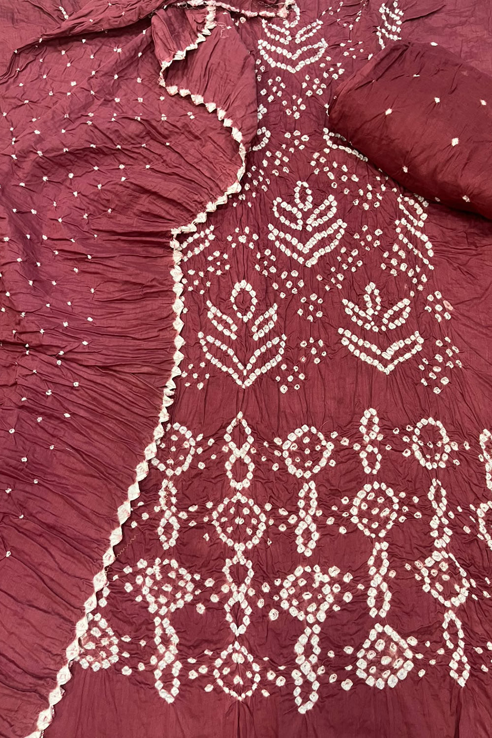 Maroon Bandhani Modal Cotton 3 Piece Unstitched Suit Set