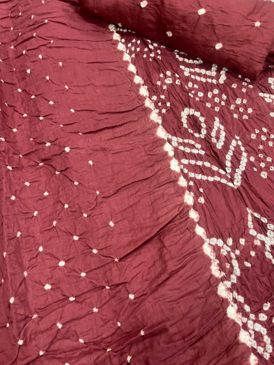 Maroon Bandhani Modal Cotton 3 Piece Unstitched Suit Set