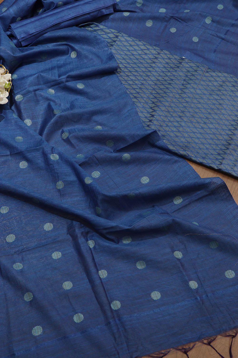 Stylish Blue Bhagalpur Cotton Silk Suit Set - Unstitched 3-Piece - Luxurion World
