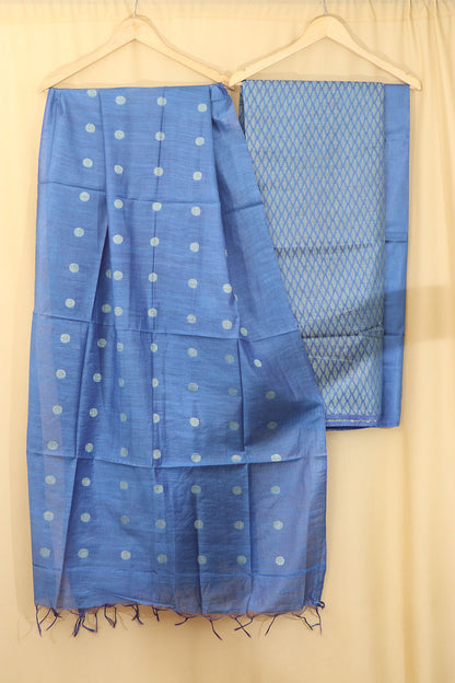 Stylish Blue Bhagalpur Cotton Silk Suit Set - Unstitched 3-Piece - Luxurion World