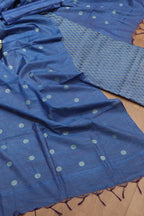 Stylish Blue Bhagalpur Cotton Silk Suit Set - Unstitched 3-Piece - Luxurion World
